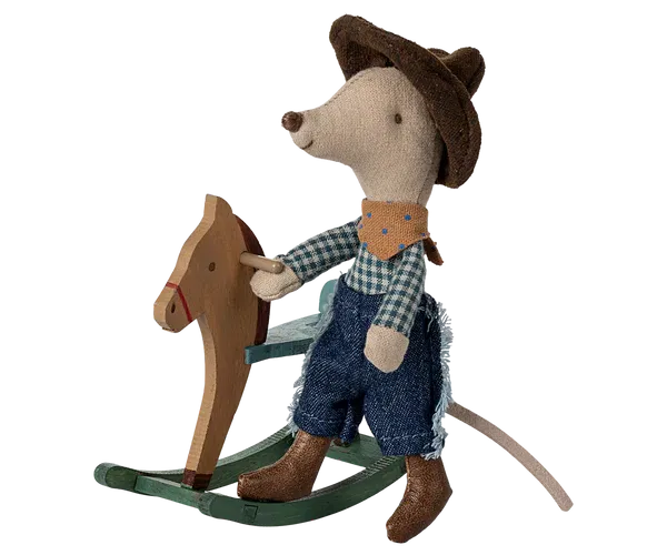 Topo cowboy su cavallo a dondolo topo Maileg