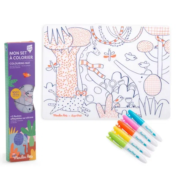 Tovaglietta silicone da colorare + 5 pennarelli Les Toupitis Moulin Roty