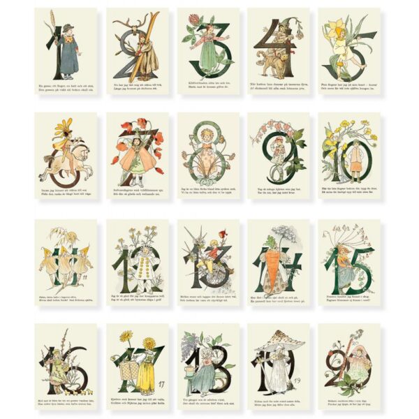 Set 20 cartoline numeri fioriti Ottilia Adelborg