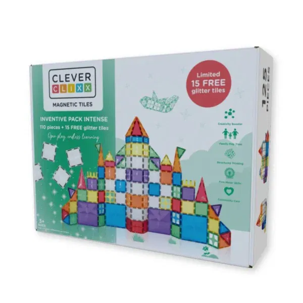 Cleverclixx costruzioni magnetiche Inventive Pack 110 pezzi + 15 tessere glitterate OMAGGIO