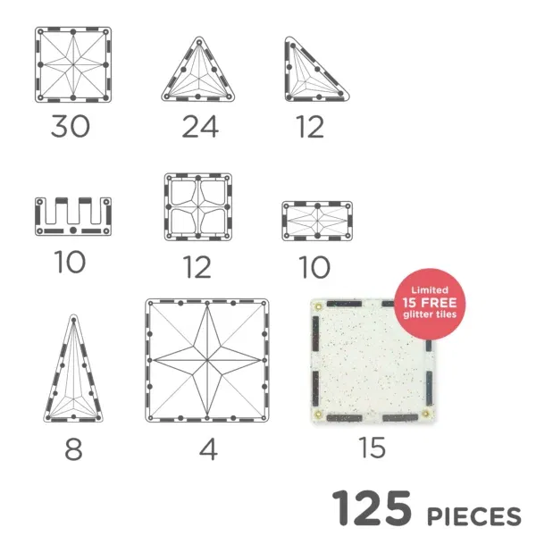 Cleverclixx costruzioni magnetiche Inventive Pack 110 pezzi + 15 tessere glitterate OMAGGIO