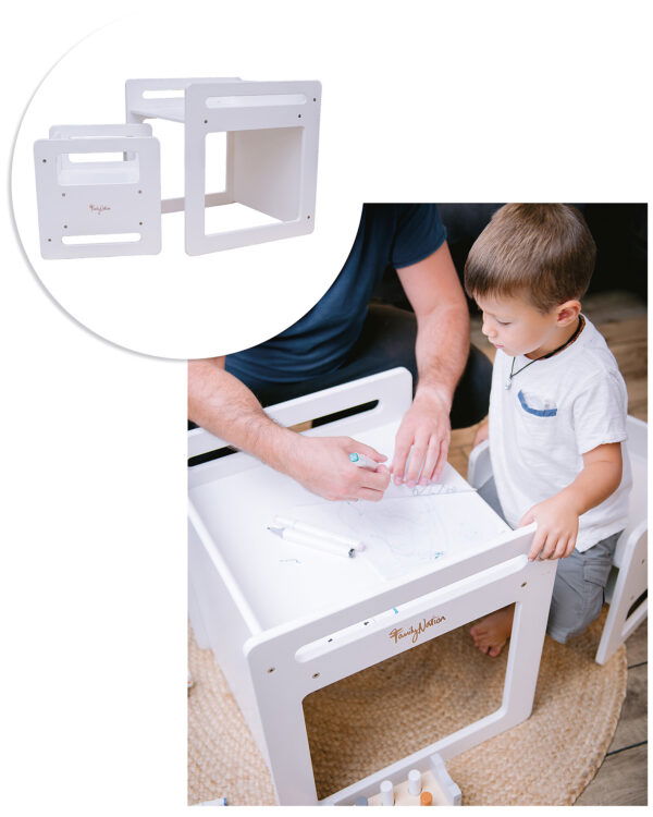 Set tavolo + sedia evolutiva Montessori bianco